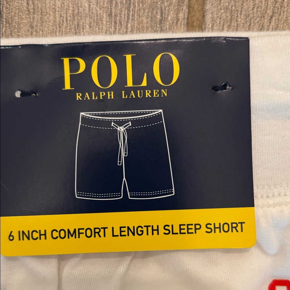 Polo by Ralph Lauren White Sleep Drawstring Shorts with Multicolor Crest - Picture 3 of 5